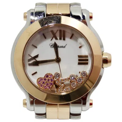 Pre-owned Chopard Happy Diamond Sport 18kt Rose Gold & Stainless Steel Watch In Red
