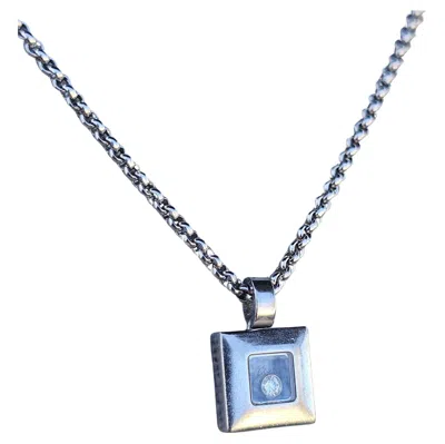 Pre-owned Chopard Happy Diamond Square Pendant 18k White Gold 16.5" Chain