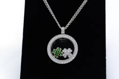 Pre-owned Chopard Happy Diamonds 1.20 Ct Diamond Tsavorite 18k White Gold Clover Pendant