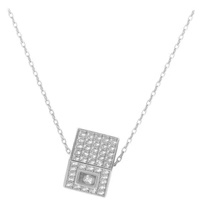 Pre-owned Chopard Happy Diamonds 18 Karat White Gold Diamond Pave Cube Pendant Necklace