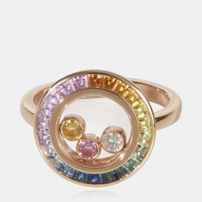 Pre-owned Chopard Happy Diamonds 18k Rose Gold Sapphire And Diamond Ring Eu 53