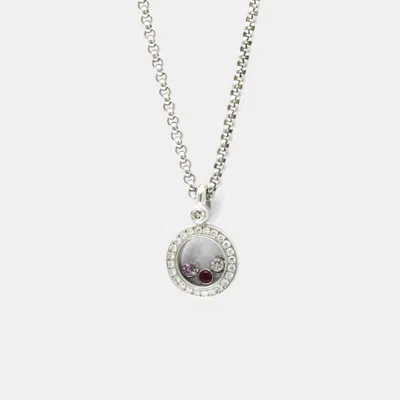 Pre-owned Chopard Happy Diamonds 18k White Gold Diamond Ruby Sapphire Necklace
