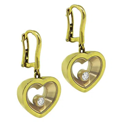 Pre-owned Chopard Happy Diamonds 18k Yellow Gold Heart Drop Earrings