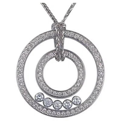 Pre-owned Chopard Happy Diamonds Double Circle Diamond 18k White Gold Pendant Necklace