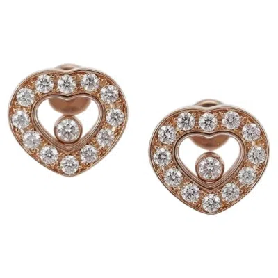 Pre-owned Chopard Happy Diamonds Heart 18k Yellow Gold Diamond Stud Earrings