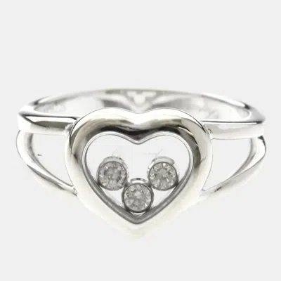 Pre-owned Chopard Happy Diamonds Heart 3 Diamonds 18k White Gold Ring Eu 53.5