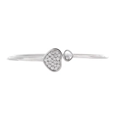 Chopard Happy Diamonds Heart Cuff Bracelet 18k White Gold With Pave Diamonds And 1 Floating Diamond In Silver