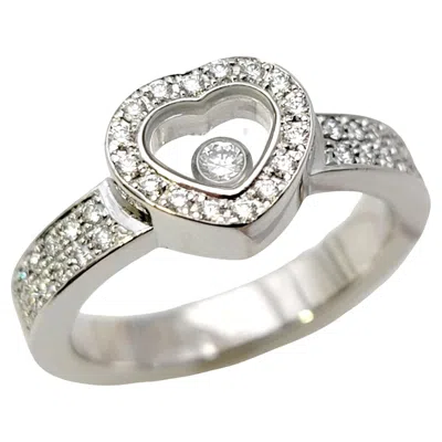 Pre-owned Chopard Happy Diamonds Heart Pave Halo Band Ring In 18 Karat White Gold