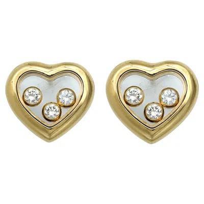 Pre-owned Chopard 'happy Diamonds' Heart Shaped Floating Diamond Stud Earrings 18k Gold In Multi
