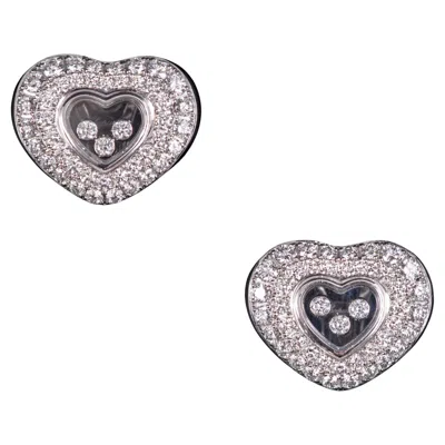 Pre-owned Chopard Happy Diamonds Icons Heart Ear Pins 3-diamond Earrings 18k White Gold