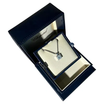 Pre-owned Chopard Happy Diamonds Square Pendant Necklace 18k White Gold Diamond