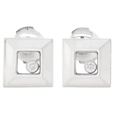 Pre-owned Chopard Happy Diamonds Square Stud Earrings In 18 Carat White Gold