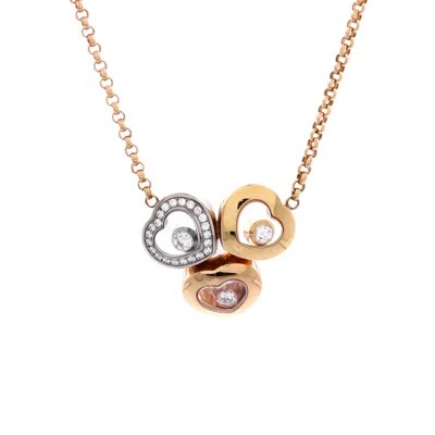 Chopard Happy Diamonds Triple Heart Pendant Necklace 18k Tricolor Gold With Floating Diamonds