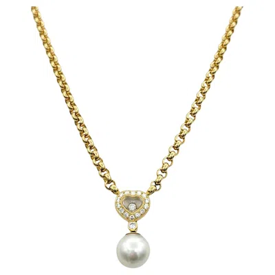 Pre-owned Chopard Happy Hearts Diamond And Pearl Pendant Necklace In 18 Karat Yellow Gold