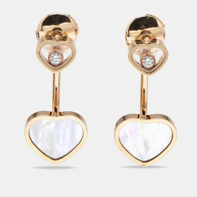 Pre-owned Chopard Happy Hearts Diamond Mother Of Pearl 18k Rose Gold Earrings