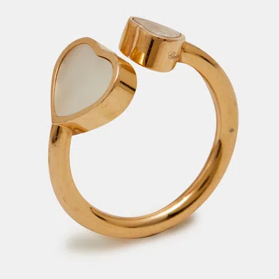 Pre-owned Chopard Happy Hearts Diamond Mother Of Pearl 18k Rose Gold Ring Eu 50