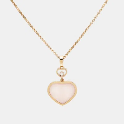 Pre-owned Chopard Happy Hearts Diamond Pink Opal 18k Rose Gold Necklace