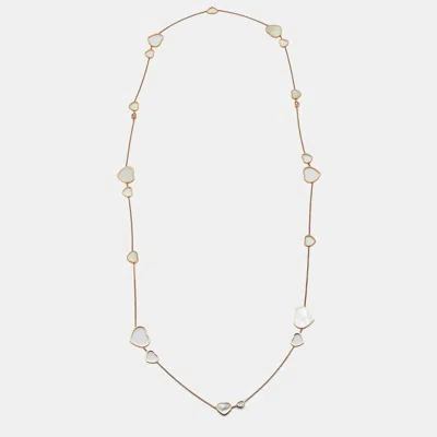 Pre-owned Chopard Happy Hearts Mother Of Pearl Diamonds 18k Rose Gold Long Necklace