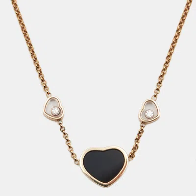 Pre-owned Chopard Happy Hearts Onyx Diamonds 18k Rose Gold Necklace