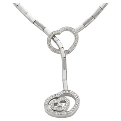 Pre-owned Chopard Happy Spirit Heart Diamond Drop 18k White Gold Necklace
