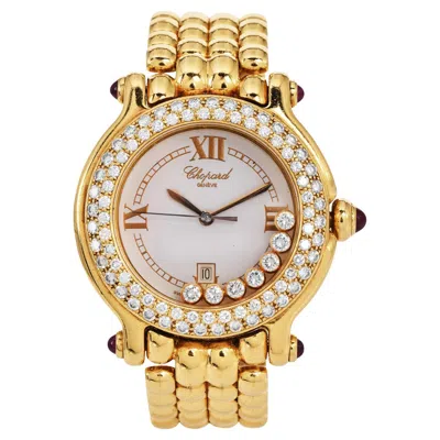 Pre-owned Chopard Happy Sport 18k Yellow Gold Diamonds Ruby Watch Ref 4144