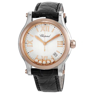 Chopard Happy Sport 18kt Rose Gold & Steel Case Ladies Watch 278582-6001 In Pink/white/silver Tone/rose Gold Tone/gold Tone/black