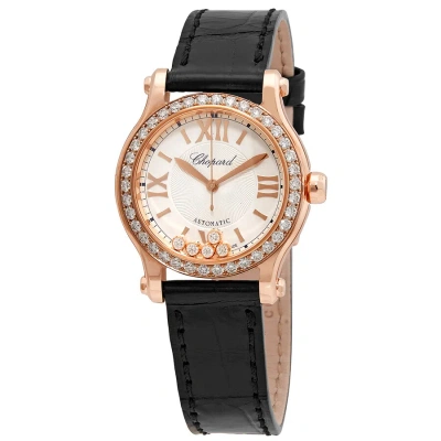 Chopard Happy Sport 18kt Rose Gold Automatic Diamond White Dial Ladies Watch 274893 5012 In Black