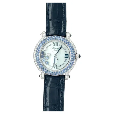 Pre-owned Chopard Happy Sport 276323-1002 Blue Sapphire And Diamond 18k White Gold Watch