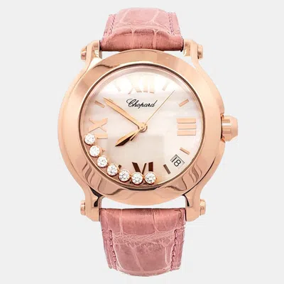 Pre-owned Chopard Happy Sport 277471 Quartz Mother Of Pearl Rose Gold Women's Wristwatch 36 Mm In White