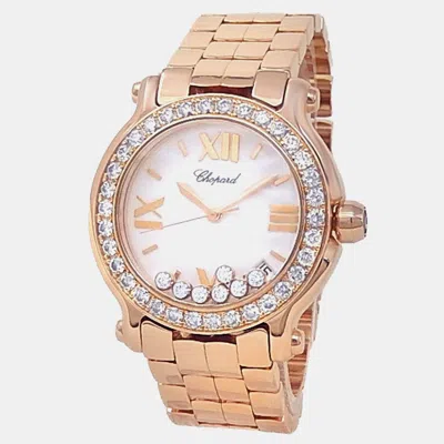 Pre-owned Chopard Happy Sport 277481-5002 Quartz White 18k Rose Gold Diamond Women's Wristwatch 36 Mm