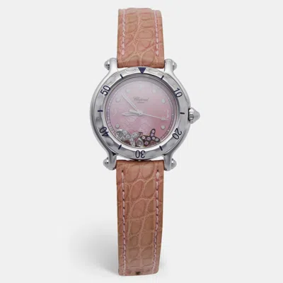 Pre-owned Chopard Happy Sport 278921 Pink Mother Of Pearl Dial Stainless Steel Diamond Pink Sapphire Women's Wristwatc