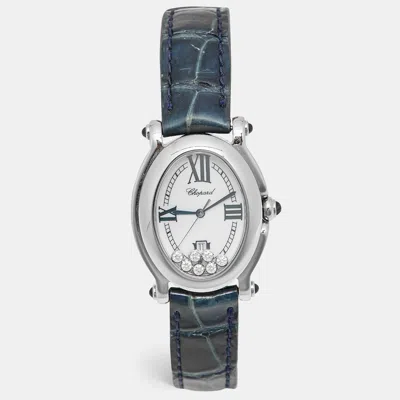 Pre-owned Chopard Happy Sport 27/8937-23 White Dial Stainless Steel Alligator Leather Women's Wristwatch 29 Mm In Blue