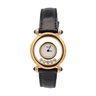 Pre-owned Chopard Happy Sport 4116 18k Gold Five Diamond Quartz On Blue Leather Watch