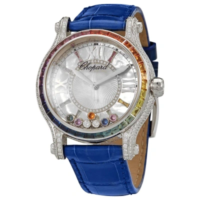 Chopard Happy Sport Automatic Diamond Mother Of Pearl Dial Ladies Watch 274891-1007 In Blue / Gold / Gold Tone / Mop / Mother Of Pearl / White