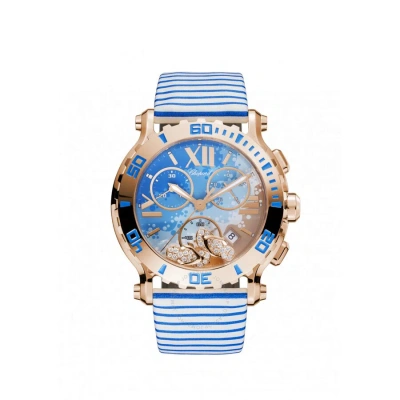 Chopard Happy Sport Chrono Beach Motif Dial 18kt Rose Gold Ladies Watch 283581-5011 In Blue