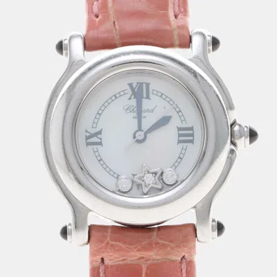 Pre-owned Chopard Happy Sport Diamond 27/8245-36 Quartz Stainless Steel Womens Wristwatch 26 Mm In Silver