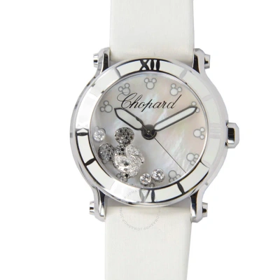 Chopard Happy Sport Diamond Mickey Mouse Mother Of Pearl Dial White Satin Ladies Watch 288524-3004 In Mother Of Pearl / White