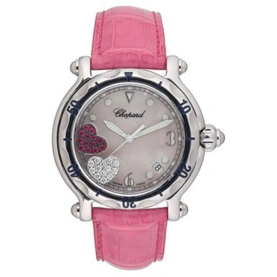 Chopard Happy Sport Diamond Ruby Heart Steel Pink Leather Ladies Watch 28/8950