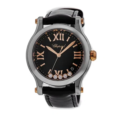 Chopard Happy Sport Medium 36mm Black Diamond Dial Leather Strap Women's Watch 278582-6014