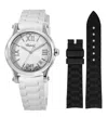 Chopard Happy Sport Medium 36mm Floating Diamond Rubber Strap Women's Watch 278582-3001 In White