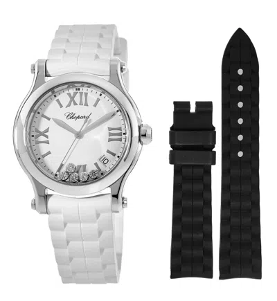 Chopard Happy Sport Medium 36mm Floating Diamond Rubber Strap Women's Watch 278582-3001 In White