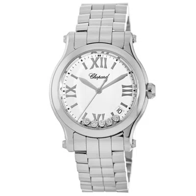 Chopard Happy Sport Medium 36mm White Floating Diamond Dial Steel Women's Watch 278582-3002 In Metallic