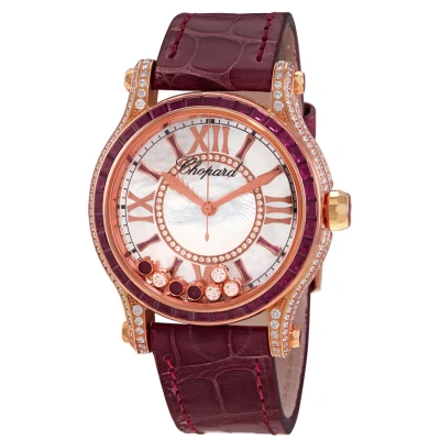 Chopard Happy Sport Mother Of Pearl With Diamonds And Rubies Dial Ladies Watch 274891-5004 In Red   / Gold / Gold Tone / Mop / Mother Of Pearl / Rose / Rose Gold / Rose Gold Tone