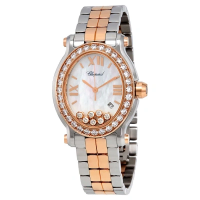 Chopard Happy Sport Oval Diamond 18kt Rose Gold And Stainless Steel Ladies Watch 278546-6004 In Multi