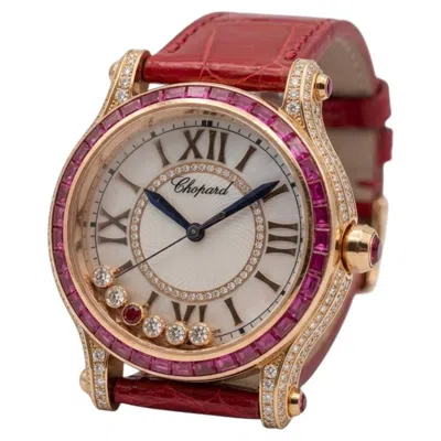 Pre-owned Chopard Happy Sport Ruby And Diamond Rose Gold Ladies Wristwatch In Red