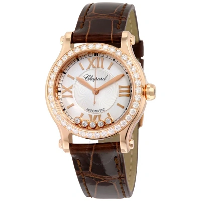 Chopard Happy Sport Silver Dial Alligator Leather Strap Ladies Watch 274893-5002 In Gold