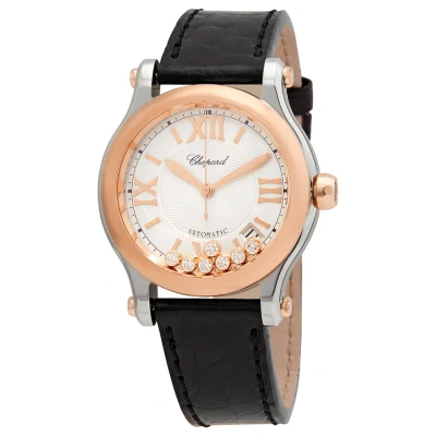 Chopard Happy Sport Silver With Seven Floating Diamonds Dial Ladies Watch 278559-6001 In Black / Gold / Gold Tone / Rose / Rose Gold / Rose Gold Tone / Silver