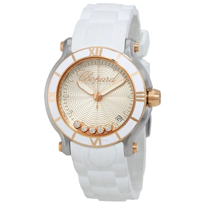 Chopard Happy Sport Silvertone Guilloche Dial Ladies Watch 278551-6002 In White