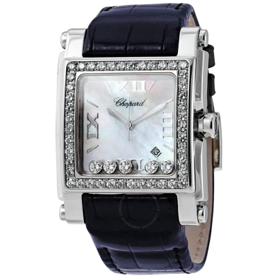 Chopard Happy Sport Square Mother Of Pearl Dial Blue Leather Ladies Watch 28/8448-2001 In Metallic