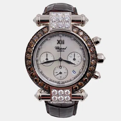 Pre-owned Chopard Imperiale 1215/3168-52 Quartz Chocolate Mother Of Pearl Diamond 18k White Gold Unisex Wristwatch 37 